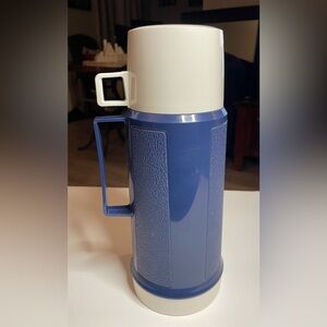 Vintage Blue and White Thermos Narrow Neck Bottle 100F Filler 75F Food Filler